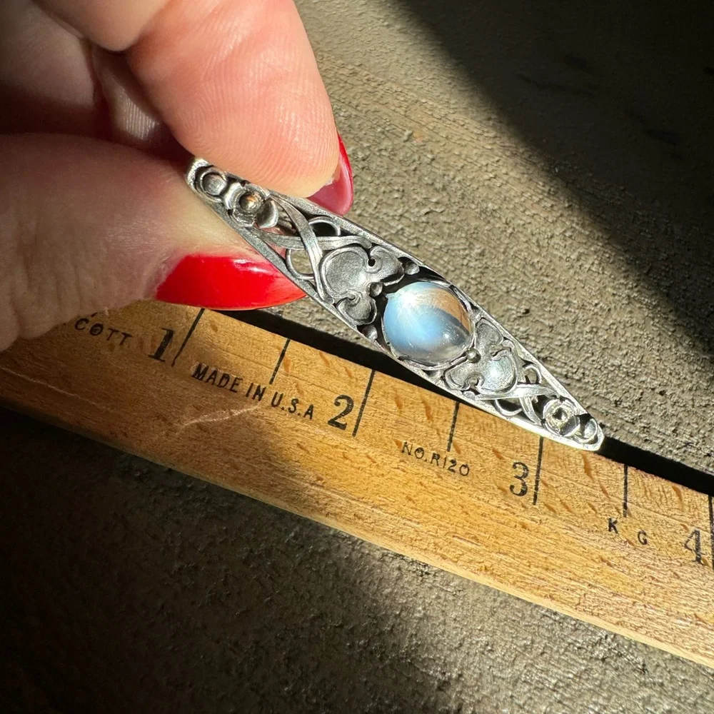 925 Sterling silver and opalite vintage pin brooch 5.0g